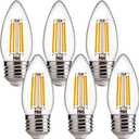 FLSNT Dimmable LED Candelabra Light Bulbs 60W Equivalent E26 Base, B11 LED Chandelier Candle Light Bulbs, 2700K Soft White, 6 Pack UL,CA65 Listed.