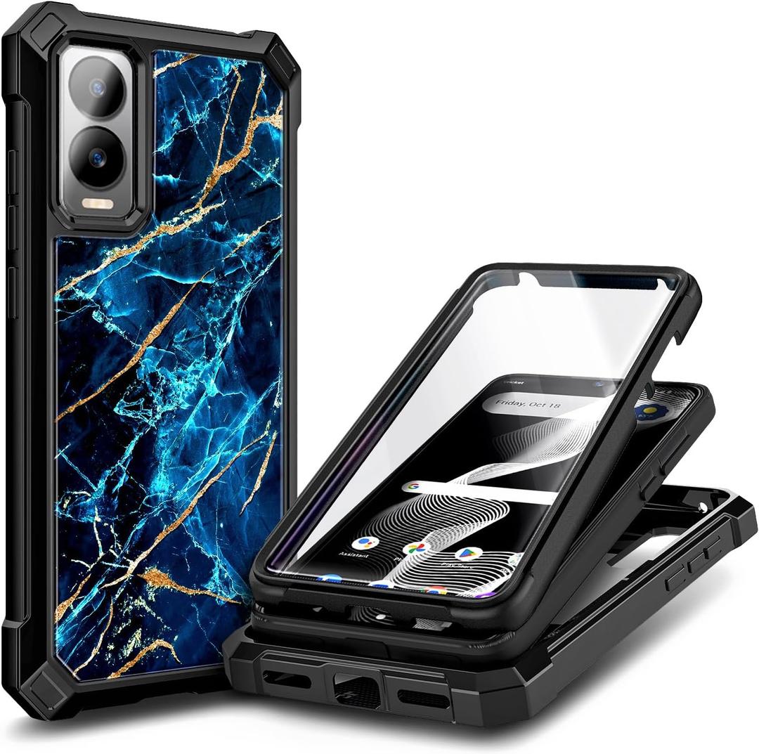 WDHD Compatible with Cricket Icon 5, AT&T Motivate 4 Case with [Built-in Screen Protector], Full-Body Protective Shockproof Rugged Bumper Cover, Impact Resist Phone Case (Sapphire)