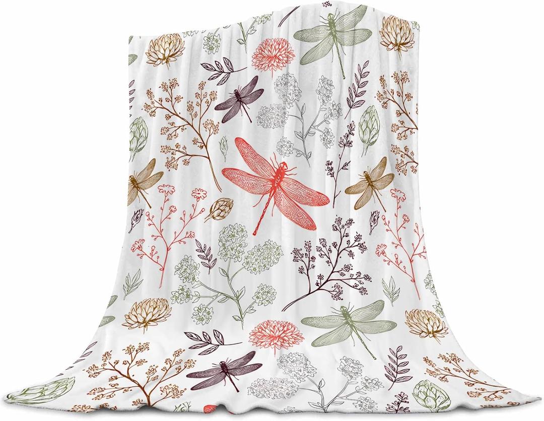Dragonfly Blanket for Women 50x60 Inches - Ultra Soft Plush Flannel Throw Blanket - Elegant Dragonfly Gifts for Her - Cozy Lightweight Blanket for Bed, Couch, Office & Travel - All Season Comfort