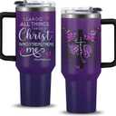 Christian Gifts for Women, 40 oz I Can Do All Things Christ Tumbler With Handle, Inspirational Religious Birthday Gifts for Faith Cup, Christian Jesus God Bible Verse Pastor Prayer Gift for Christmas