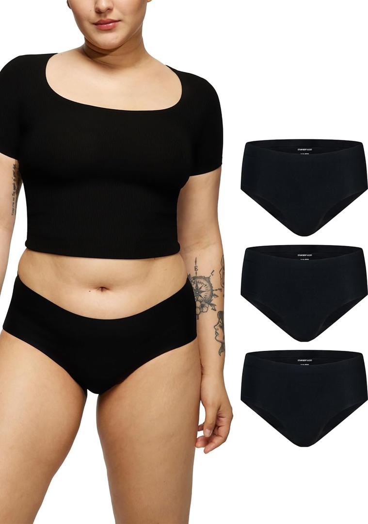 LEAKPROOF2.0 Seamless Mid Waist Brief Period Underwear for Women and Teens | Period Panties Holds 6 Tampons | Leak Proof Incontinence Underwear (L/XL, Black)