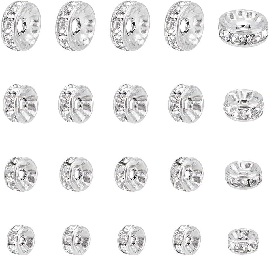 UNICRAFTALE About 40Pcs 4 Sizes Rhinestone Spacer Beads 316 Surgical Stainless Steel Beads 1~2mm Hole Stopper Beads Disc Rhinestone Bracelets Beads for Jewelry Making