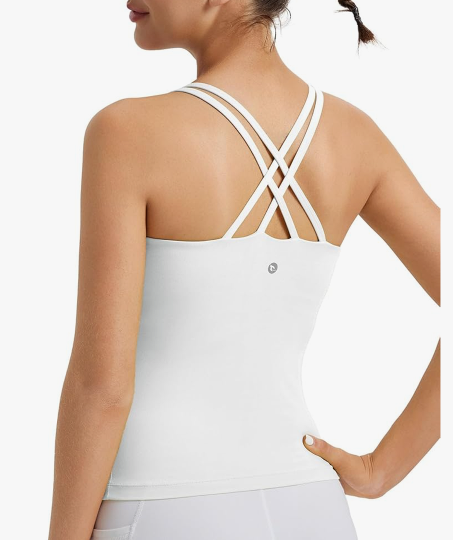 baleaf Women's Workout Tank Tops with Wireless Padded Yoga Crop Longline Sports Bras Double Spaghetti Strap, M