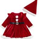 Thorn Tree Baby Girl Christmas Outfits Santa Dress Long Sleeve Velvet Romper Dress Warm Winter Outfit Newborn Infant Clothes (12-18 Months, Red)