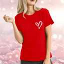 Valentines Day Shirt for Women Love Heart Printed T-Shirts Casual Summer Tee Tops (Red, XL)