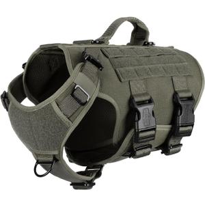 ICEFANG GN3 Tactical Dog Harness with 6X Buckle,Dog Molle Vest with Handle,3/4 Body Coverage,Hook and Loop Panel for ID Patch,No Pulling Front Clip (M (25"-31" Girth), Ranger Green)