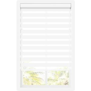 DEZ FURNISHINGS Cordless Zebra Roller Shade, Room Darkening, Dual Layer, 27" W x 72" H, White DEZ FURNISHINGS Cordless Zebra Roller Shade, Room Darkening, Dual Layer, 27" W x 72" H, White