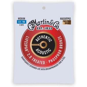 Martin Authentic Acoustic Guitar Strings - 3 Pack - Lifespan 2.0 Treated 92/8 Medium