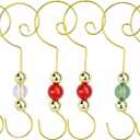 Christmas Ornament Hooks - Set of 24 Beaded Hangers - Decorative Metal Wire S-Hook with Sparkling Gems - Holiday Card Holder Seasonal Decorations (Gold)