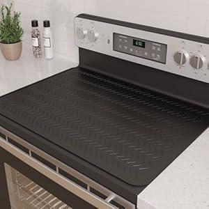 Stove Top Covers for Electric Stove, Thickened Premium Silicone Stove Mat for Glass Top Stove, 28 x 20 Glass Stove Top Cover Protector, Oven Range Top Cover, XL Dish Drying Mat (Beige)