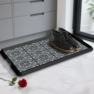 BEHERO Boot Tray Shoe Mat Decorative Patterned, Rubber Boot Matt Tray Indoor and Outdoor Use, 16" x27.5" Shoe Cleaning Mat Non-Slip, Shoe Storage Waterproof with Artistic Prints for Entryway(Gray)