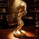 Gold Greek Atlas Holding World Statue Large Sculpture Figurine Home Office Living Room Desktop Display Decor Decorative Decoration 16.5 Inch