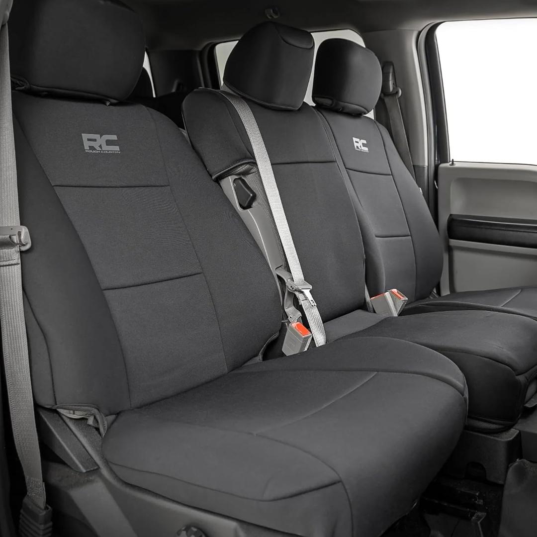 Rough Country Neoprene Front & Rear Seat Covers for Ford F-150, Lightning, F-250 & F-350 (2015-2026) Crew Cab w/Front Bench Seat & Rear 60/40 Split