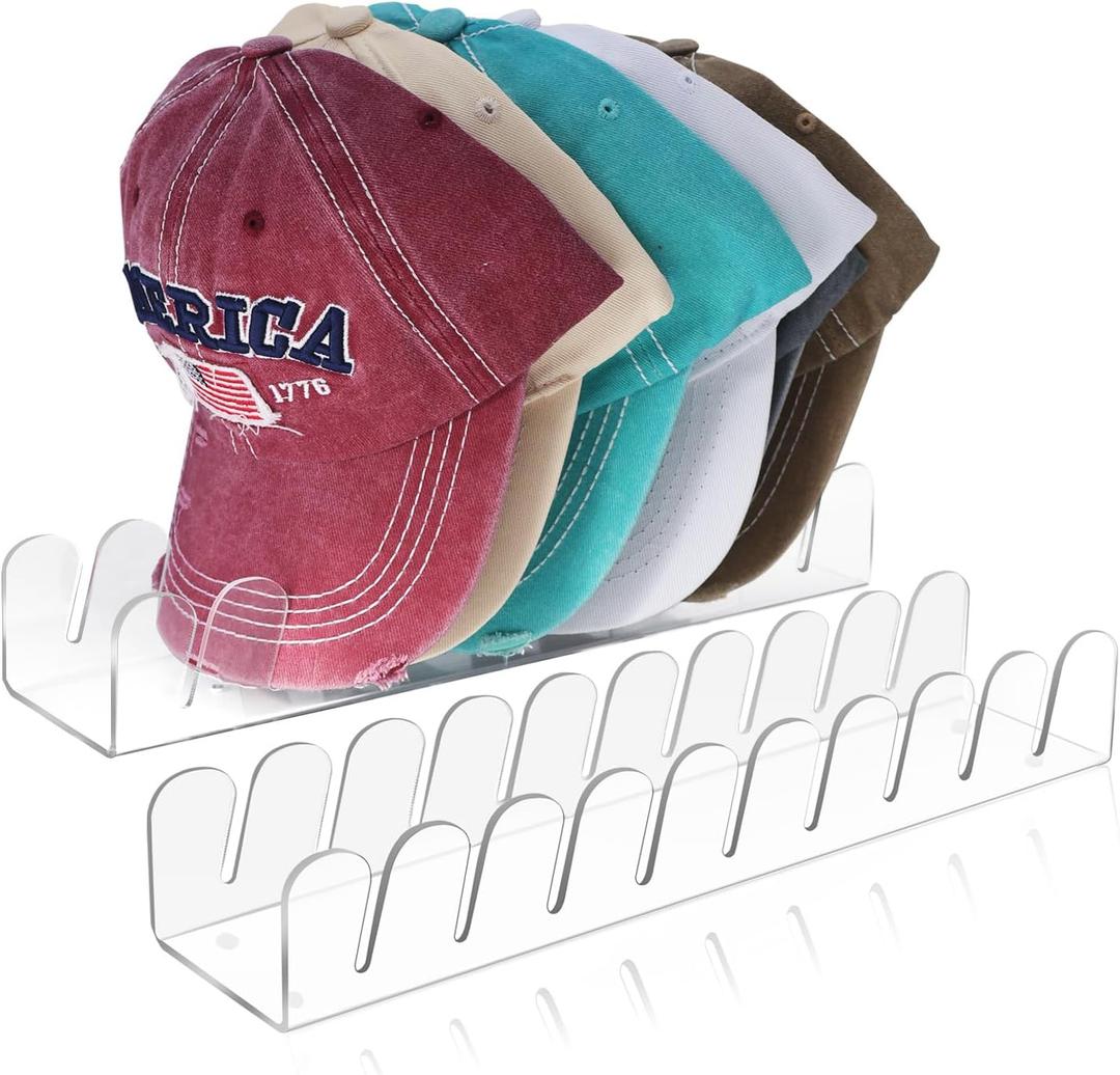 Acrylic Hat Organizer - Hat Stand for Baseball Caps, 2 Pack No Install Clear Hat Holder for 18 Baseball Caps, Perfect for Bedroom, Closet, Dresser, and Office Display