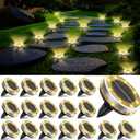 Solar Ground Lights Outdoor 18 Pack Waterproof, Upgraded Solar Garden Lights with 4 Side Light, Stainless Steel Solar Powered Disc Landscape Light for Walkway Lawn Yard Patio Deck-Warm White