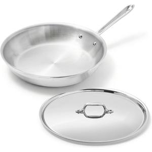 All-Clad D3 Stainless Steel 10 inch Frying Pan Covered- Made in the USA- The Original Bonded Professional Cookware- Oven Safe & Induction Compatible