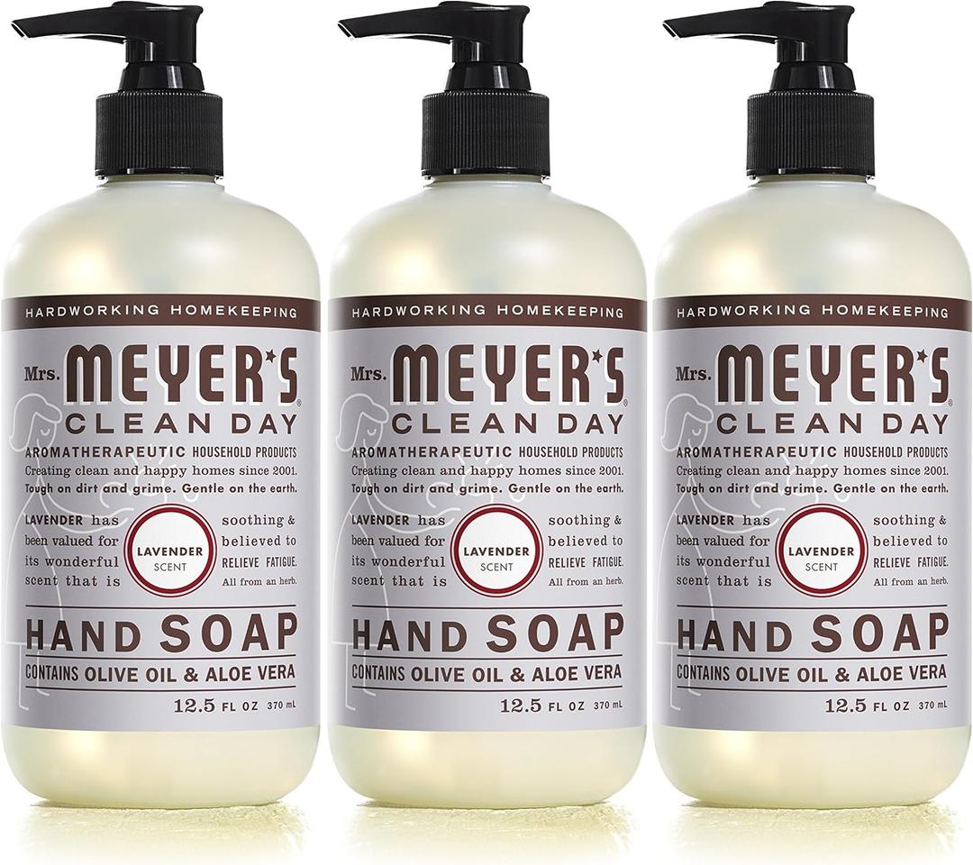 MRS. MEYER'S CLEAN DAY Hand Soap, Made with Essential Oils, Biodegradable Formula, Lavender, 12.5 fl. oz - Pack of 3