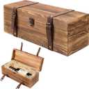 MyGift Wooden Wine Gift Box, Whiskey Box with Locking Latch & Leather Straps, for Christmas, Wedding Champagne, Beer,Vintage Rustic Brown, 14x5x5 Inches