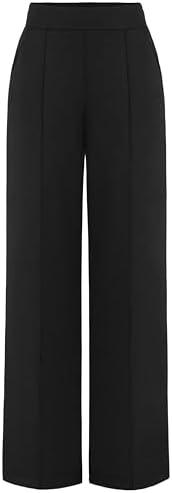 AFITNE Women's Wide Leg Work Pants High Waist Pull On Business Casual Pants Lightweight Lounge Slacks with Pockets 29"/31" ( S, Black)