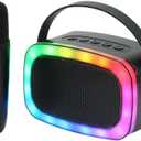 IQ Sound IQ-908K Mini Karaoke Bluetooth Speaker with Wireless Microphone, RGB Lights Surround, Fun Voice Changing in Rechargeable Compact, and Portable Design Ideal Gifts for Kids and Adults (Black)
