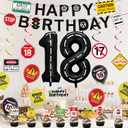 Roetyce 18th Birthday Decorations for Boys Girls , Caution Logos Happy 18th Birthday Banner Balloons Hanging Swirls Cake Topper Kit, Funny 18 Years Old Party Background
