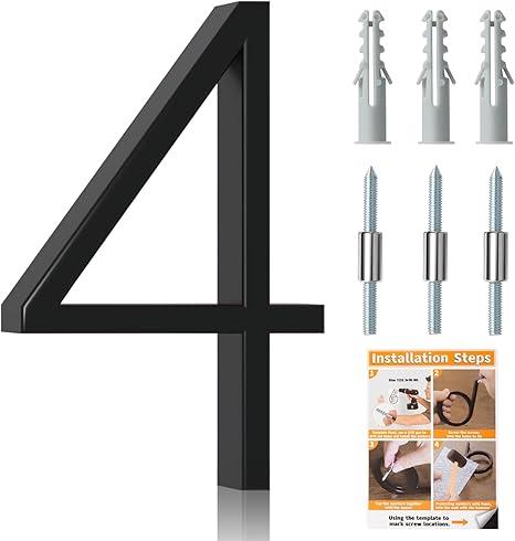 Briout 5" Floating House Numbers for Outside, Metal Modern Address Numbers for House, Zinc Alloy Anti-Rust Mailbox Numbers with Nail Kit for High-Visibility Home& Garden Door Decor, High Gloss Black (4)