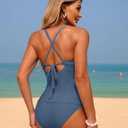 ZAFUL Womens Tankini Swimsuits Smocked 2 Piece Bathing Suits Modest Tie Back Swimwear (Blue, XXL)