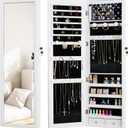 LED Jewelry Cabinet with Mirror - 47.3" Mirror Jewelry Armoire Door Hanging/Wall Mounted Mirror with Storage And Drawers White