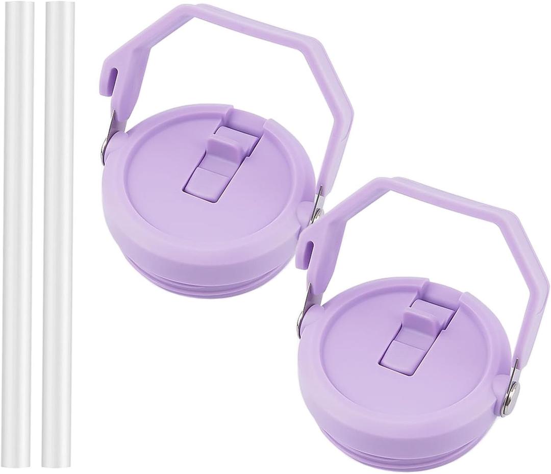 2 Pack 40 oz Tumbler Flip Straw Lid Replacement Fit for 40 oz Stanley Quencher, Leak Proof,Handle On Top,Reusable Tumbler Cover Compatible with 40oz Stanley Quencher (Light Purple)