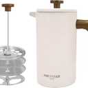 POLIVIAR French Press Coffee Maker, 34 Ounce Coffee Press with Real Wood Handle, Double Wall Insulation & Dual-Filter Screen, Food Grade Stainless Steel for Good Coffee and Tea JX2023-FPLM Beige