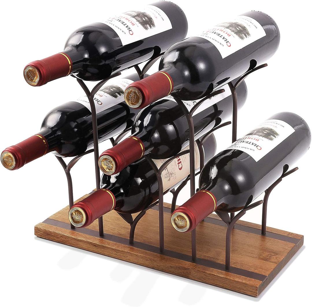 ALLCENER Countertop Bottle Rack, Tabletop Wood Bottle Holder, Hold 6 Bottles, Perfect for Home Decor & Kitchen Storage Rack, Bar, Cellar, Cabinet, Pantry, etc, Wood & Metal (Bronze)