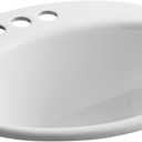 KOHLER 2905-4-0 Farmington Drop-In Oval Bathroom Sink with 4" Centerset Faucet Holes, High Gloss Finish, White