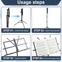 Threehoney 6 Pack Portable Folding Music Stand with Carrying Bags, Dual Use Metal Desktop Book Holder, Adjustable Height 25.659", Stable Tripod for Musicians, Students & Band(Black)