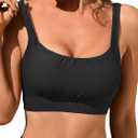 Womens Fashion Bikini Swim Top Comfortable Supportive Sports Bra Swimsuit Top for Swimming Beach Yoga (Medium, Black)