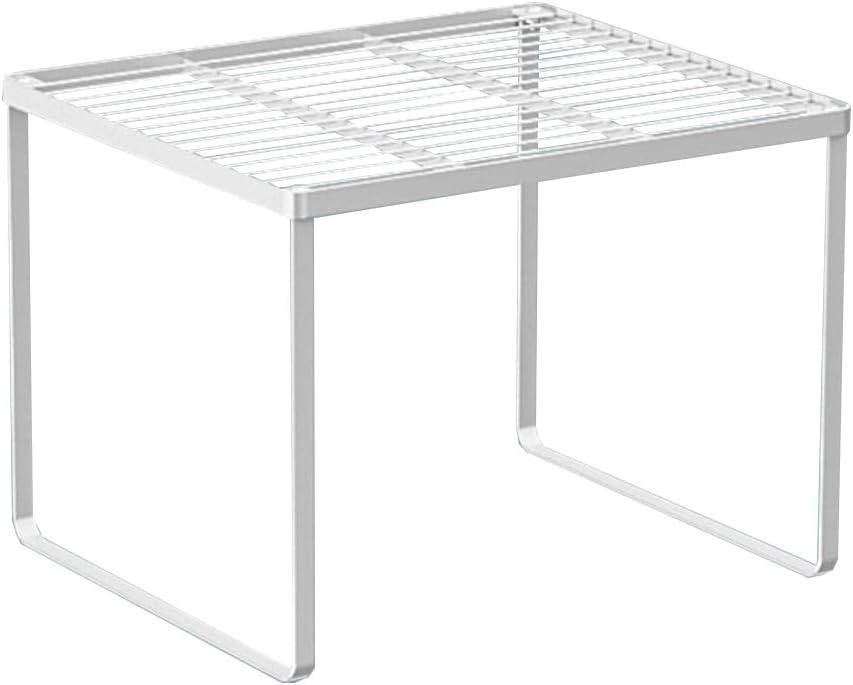Kitchen Cabinet Storage Shelf Stackable Wire Spice Rack Organizer Heavy Duty Space Saver for Bathroom Bedroom Closet Laundry Room Office Countertop - White, Pack 1
