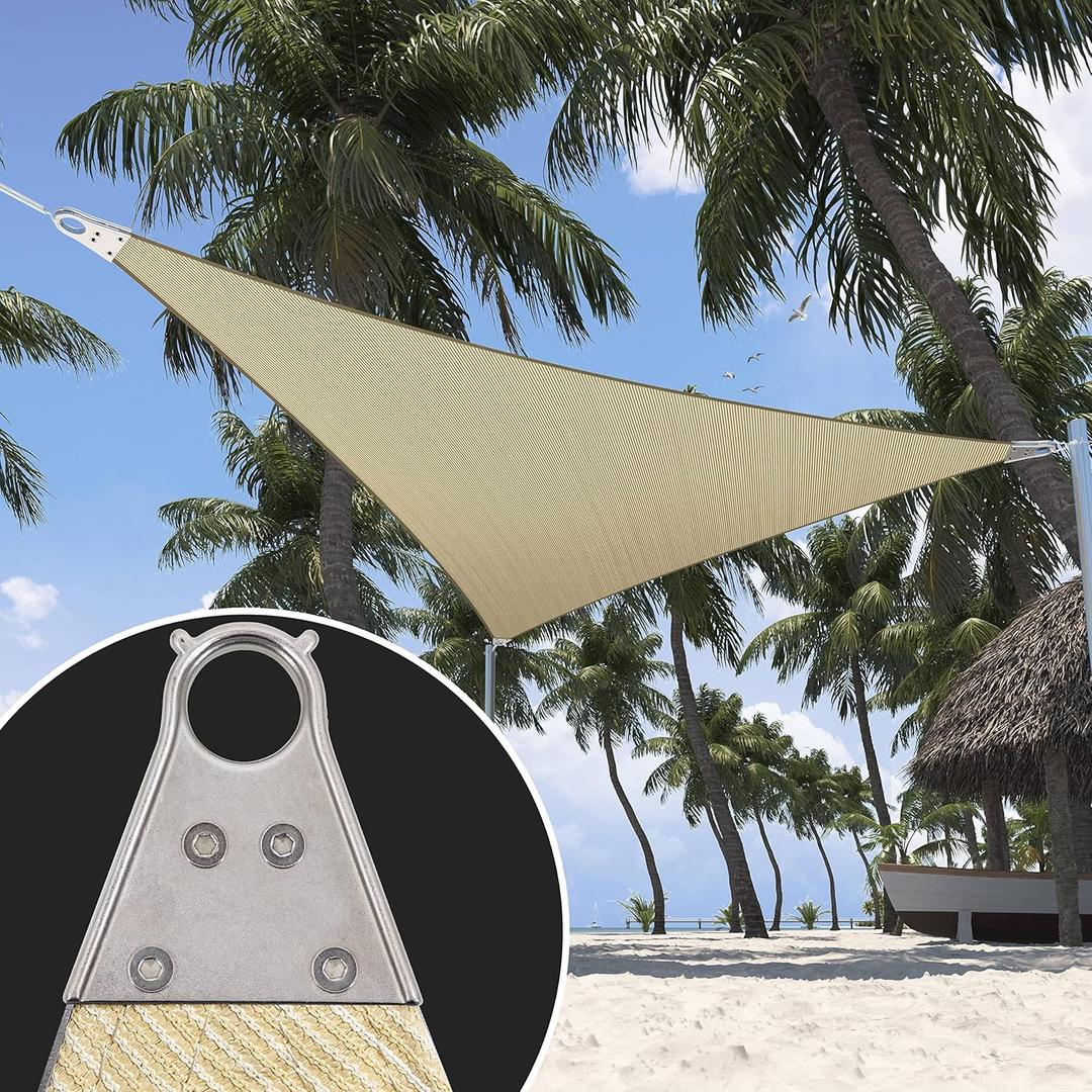 ShadeMart 12' x 12' x 12' Beige Sun Shade Heavy Duty Triangle Shade Sail Custom Size Super Ring Canopy Awning Shades for Patio Carport Yard UV Blockage Commercial Grade 260 GSM