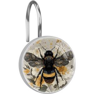 12 Pcs Bee Round Shower Curtain Hooks Stainless Steel Decorative Hanger Rings for Bathroom Kitchen Bedroom Curtain Rods