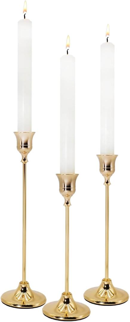 LEPAOSHENG Candlestick Holders 3PCS, Metal Taper Candle Holder, Gold Vintage Candle Holders for Pillar Candles, Table Mantel Wedding Festive Decor Party Party Decor Christmas Decorations