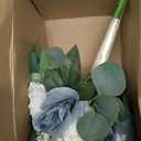 DIYDOFUN Wedding Bouquets for Bride, 11 Inch Bridesmaids Bouquets Artificial Flower Bouquets for Wedding Ceremony Bridal Shower Decorations - Dusty Blue & White