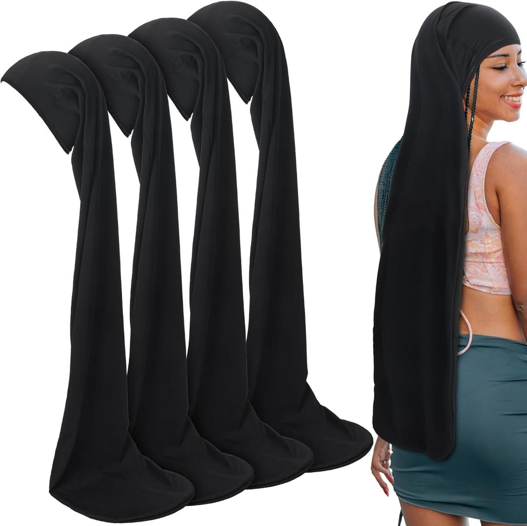 4 Pcs Jumbo Dreadlock Cap 37'' Hair Dreads Head Wrap Loc Wraps for Dreads Hair Accessories for Men Women Sleeping (Black)