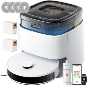Lefant Robot Vacuum and Mop, 12000Pa Suction, 90-Day Self-Emptying, Obstacle Avoidance, Auto Mop Washing&Drying, All-in-One for Pet Hair Carpet, 5G WiFi Alexa/APP/iWatch Control, M3,Snow White