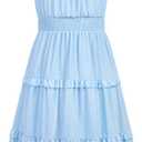 HOZIY Girls Spring Dresses Ruffled Tiered Adjustable Strap Midi Dress Juniors Casual Formal Sundress (9-10 Years)