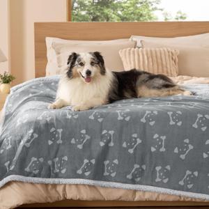 Bedsure Waterproof Blanket for Bed - Soft Print Sherpa Fleece Pet Cat Dog Blankets for Large Dogs Couch Protection, Soft Plush Reversible Furniture Protector, Twin Size, 60"x80", Anchor Gray