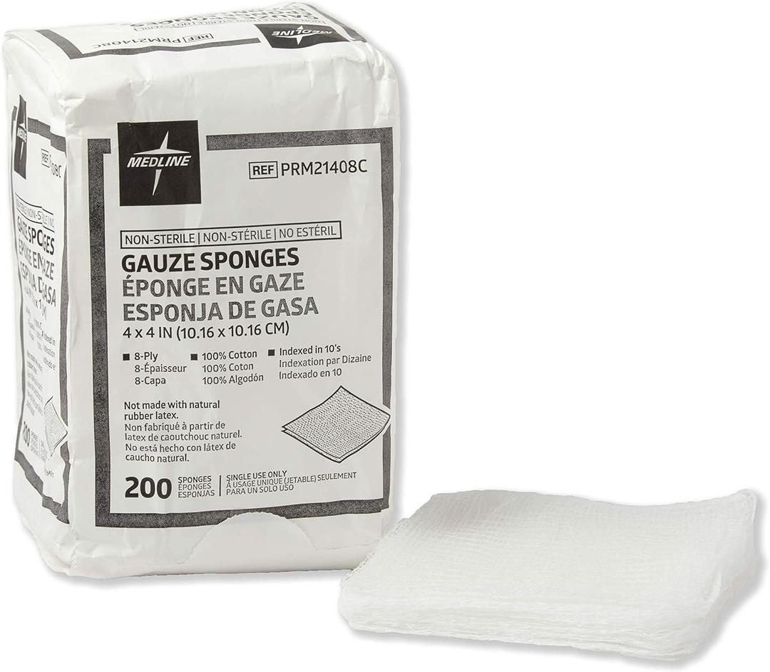 Medline Non-Sterile Cotton Woven Gauze Sponges, 8 Ply, Ideal for Wound Dressing and Cleaning, Case of 4000