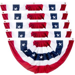 2x4 Ft American Pleated Fan Flag, Patriotic Half Fan Bunting Flag, Indoor Outdoor for Red White Blue USA 250th Anniversary 4th of July Decoration Patriotic Decor Memorial Day (Set of 5)
