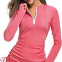 HISKYWIN Women's Long Sleeve UV Sun Protection Rash Guard Side Adjustable Wetsuit Swimsuit Top (Large, Pink)