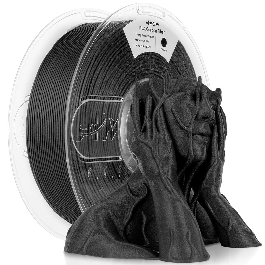 AMOLEN Carbon Fiber PLA Filament 1.75mm, Lightweight & High-Strength PLA-CF Filament, Dimensional Accuracy  0.02mm, 1kg(2.2lbs) Spool for 3D Printers (Black)