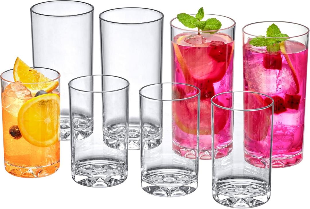 Amazing Abby Liberty 10-Ounce and 16-Ounce Tumblers (Set of 8), Drinking Glasses, Reusable Cups, BPA-Free, Shatter-Proof, Dishwasher-Safe (Made of Plastic, NOT Glass)