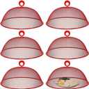 Gerrii 6 Pcs Metal Mesh Food Cover Outdoor Mesh Food Tents Dome Screen Plate Covers for Dinner Plates Reusable Fruit Fly Nets Picnic Food Umbrella for Table, BBQ, Camping, Party (Red,11 Inch)