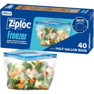 Ziploc Half Gallon Food Storage Freezer Bags, Easy Open and Close, 40 Bags Total